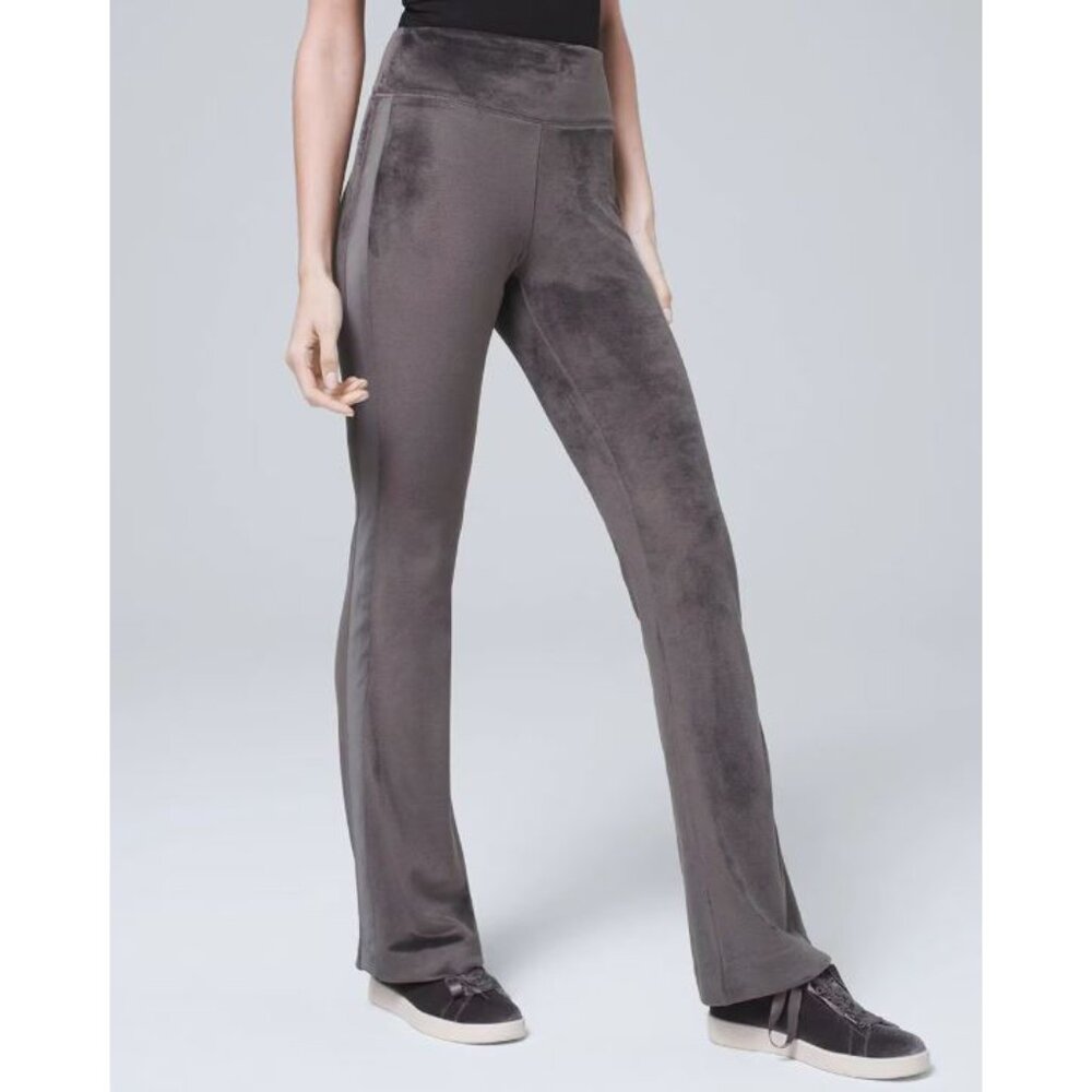 White House Black Market Skinny Velour Pants Womens 12 Gray Boot Cut Soft 0505